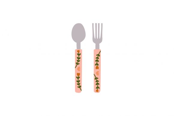 Charming Floral Spoon and Fork Tea Illustration
