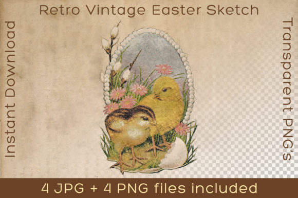 Easter Chickens Vintage Floral Drawing: A Versatile Artwork for Creative Projects