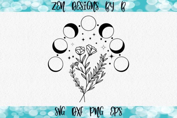Exploring Moon Phases W Floral Hand Drawn Design