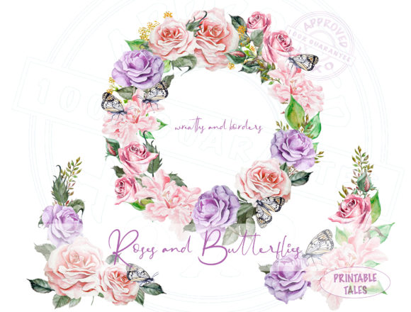Floral Wreath with Roses and Butterflies: A Versatile Decorative Element